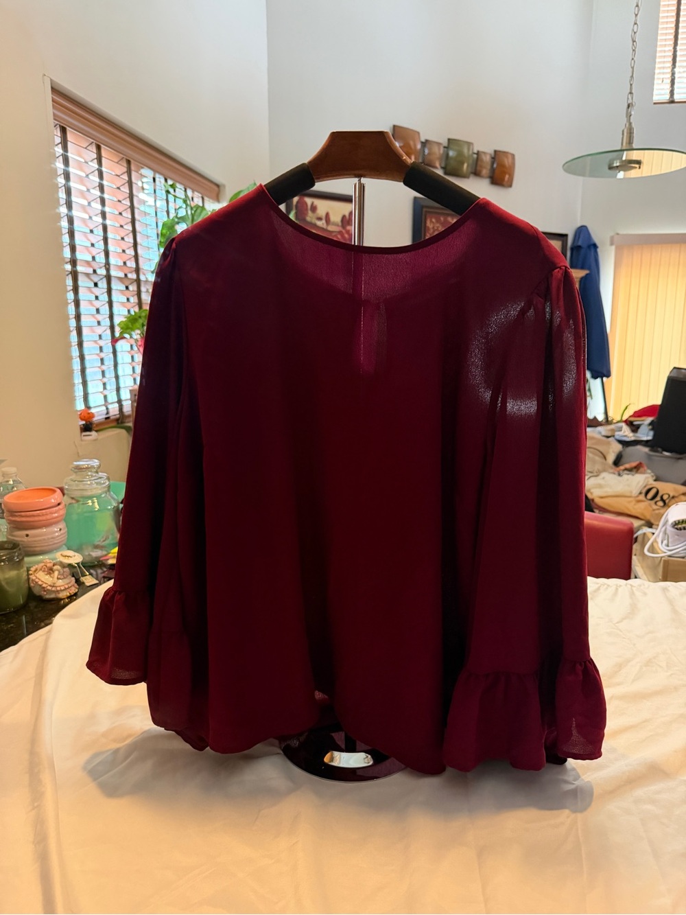 Apt. 9 Burgundy Ruffle Sleeve Blouse